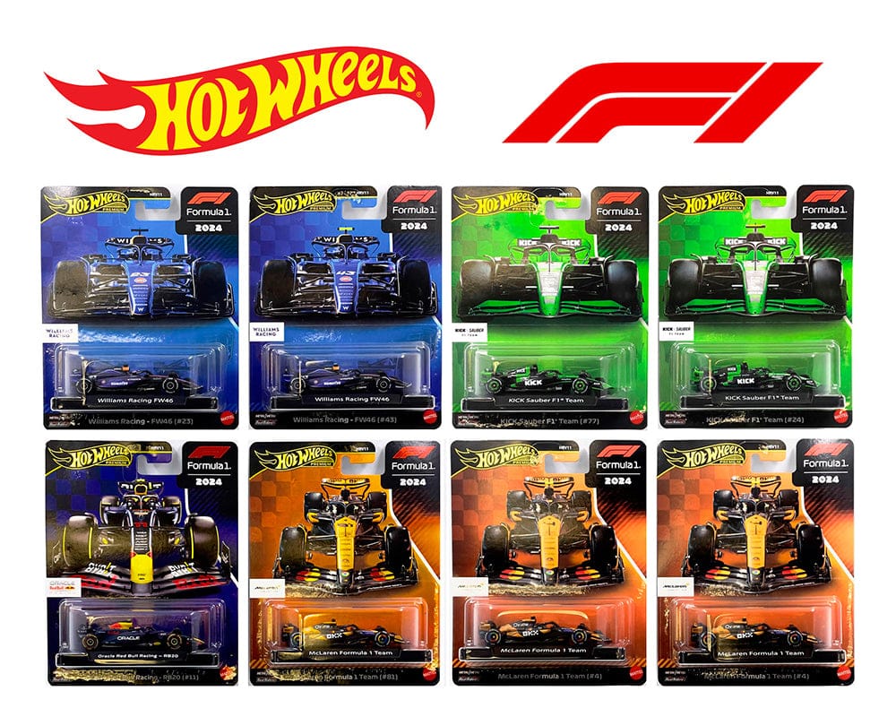 Hot Wheels 1:64 F1 Racing Formule 1 Premium G Case Team McLaren, Williams, KICK