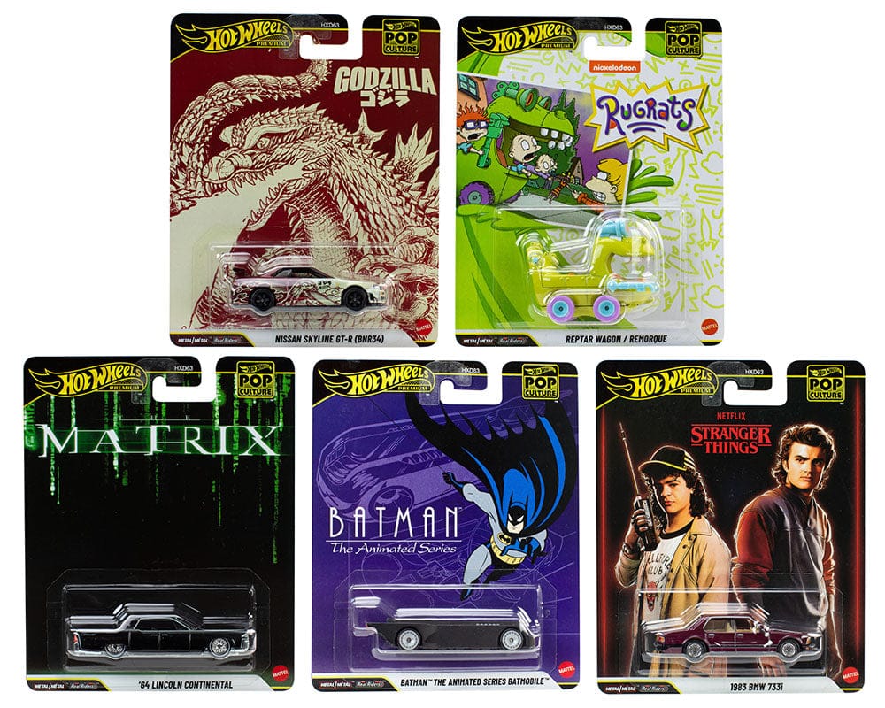Hot Wheels N Case Assortment 5x Car Set 1/64 scale Stranger Things bmw matrix car godzilla skyline