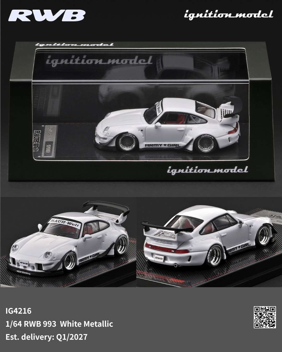 (PRE-ORDER) Porsche RWB 993 White Metallic Ignition Model 1/64 IG4216