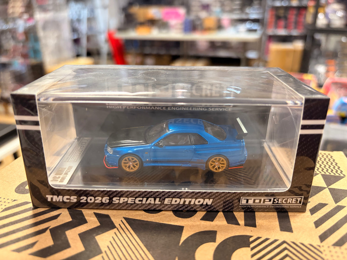 Nissan Skyline R34 BNR34 Bayside Blue Top Secret TMCS 2026 Exclusive Numbered 542/1000 K3 1/64