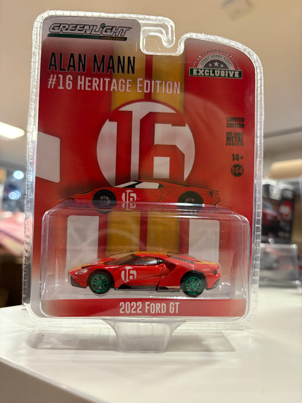 Chase 2022 Ford GT Alan Mann #16 Heritage Edition 1966 Ford AM GT-1 Prototype Tribute Hobby Exclusive Greenlight 1:64 30395chase