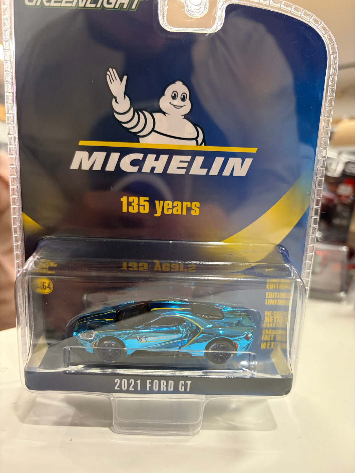 Blue Chrome Chase 2021 Ford GT Michelin 135th Anniversary Collection Series 17 Greenlight 1:64 scale 28160-FchaseBlueChrome