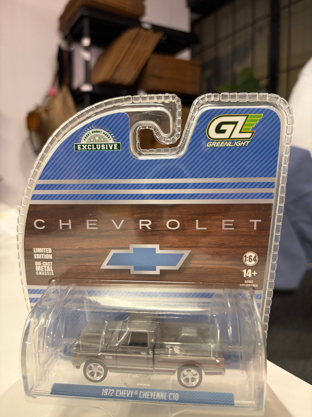 Chase Raw 1972 Chevrolet Cheyenne C10 Short Bed Blue Grey Greenlight Hobby Exclusive 1:64