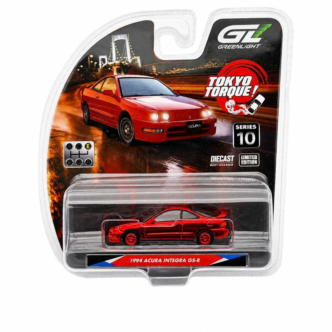 Chase Chrome Red 1994 Acura Integra GS-R with Custom Wheels Milano Red Tokyo Torque Series 10 Greenlight 1:64