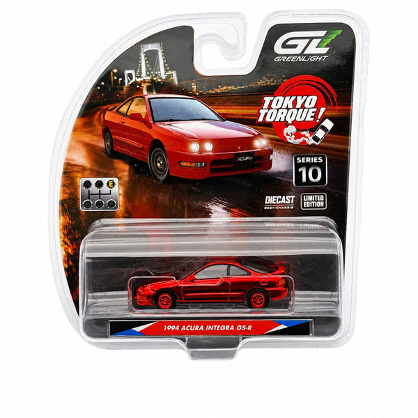 Chase Chrome Red 1994 Acura Integra GS-R with Custom Wheels Milano Red Tokyo Torque Series 10 Greenlight 1:64 GL-235110-E
