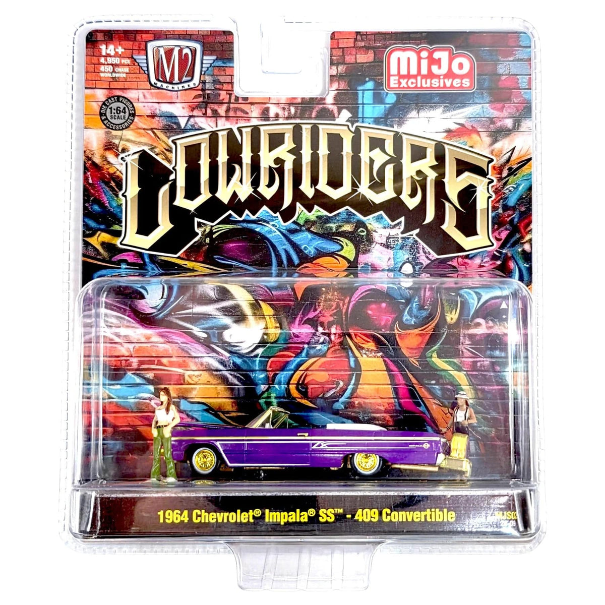Chase 1964 Chevrolet Impala SS Convertible Top-Down Lowriders with 2 Ladies Figures Metallic Purple M2 Machines