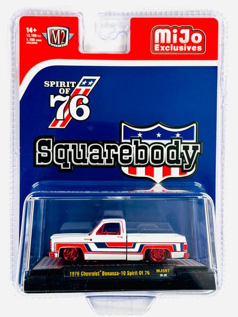 Chase 1976 Chevrolet Silverado Bonanza 10 SPIRIT OF 76 Squarebody USA Special Edition White M2 Machines 1/64 scale