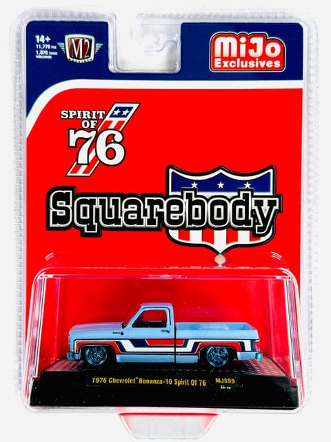 Chase 1976 Chevrolet Silverado Bonanza 10 SPIRIT OF 76 Squarebody USA Special Edition Blue M2 Machines 1/64 scale