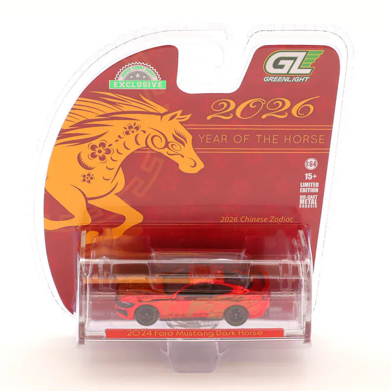 Chase Chrome Red 2024 Ford Mustang Dark Horse 2026 year of the Horse Chinese New Year Special Edition Greenlight 1:64 (Copy)