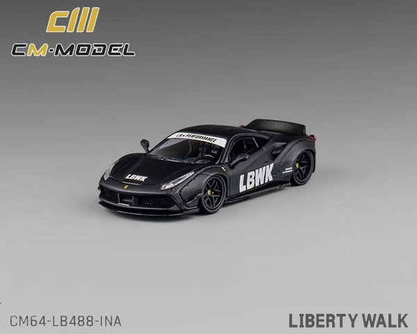 Ferrari F488 Liberty Walk Wide Body Indoensia Exclusive Matted Black CM Model 1/64 scale