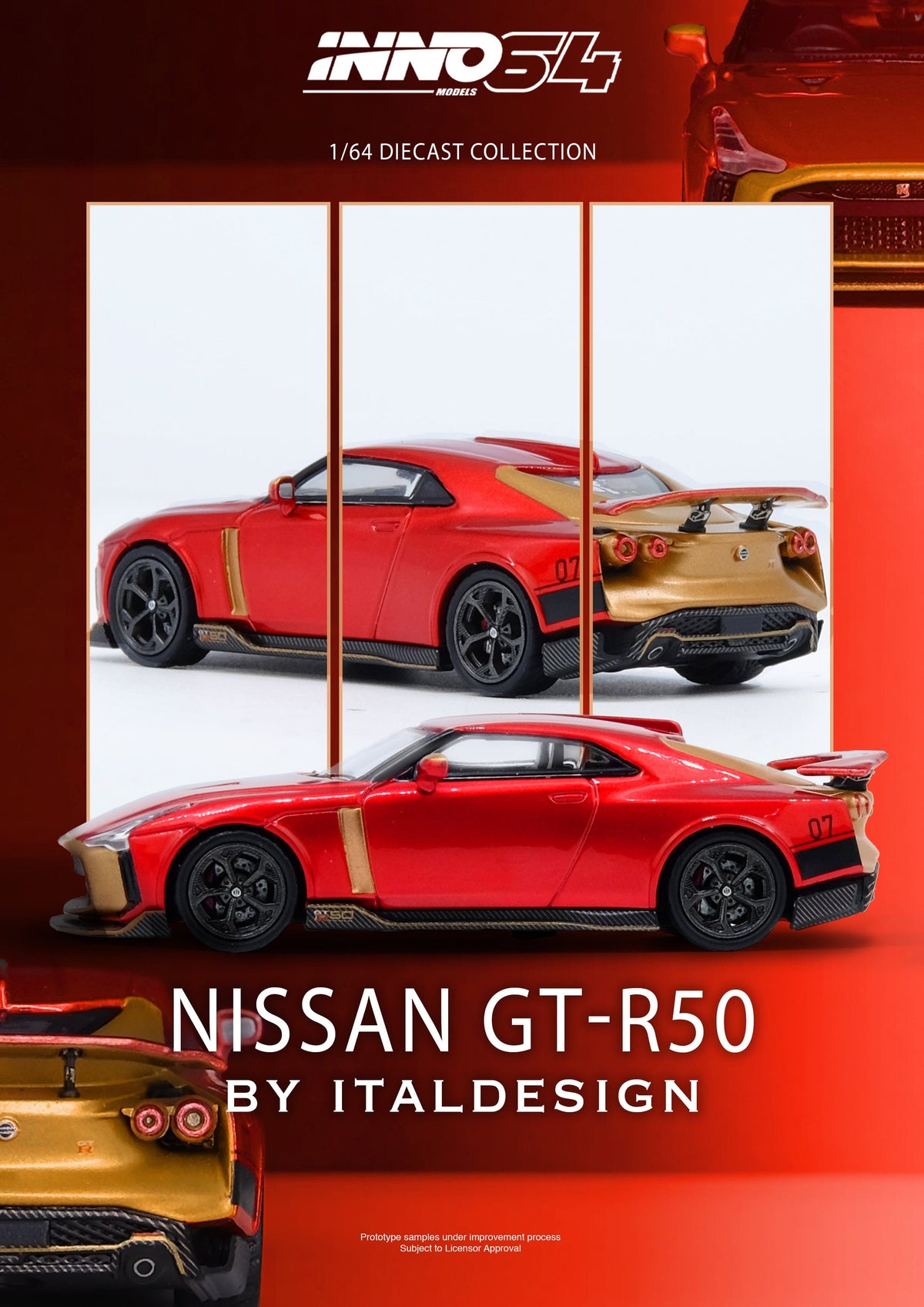 Nissan GT-R R50 by Italdesign Red Iron Man Inno64 1/64 scale