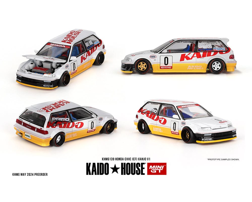 Honda Civic EF Kanjo V1 White Yellow Kaido house 1/64 scale (pre-order)