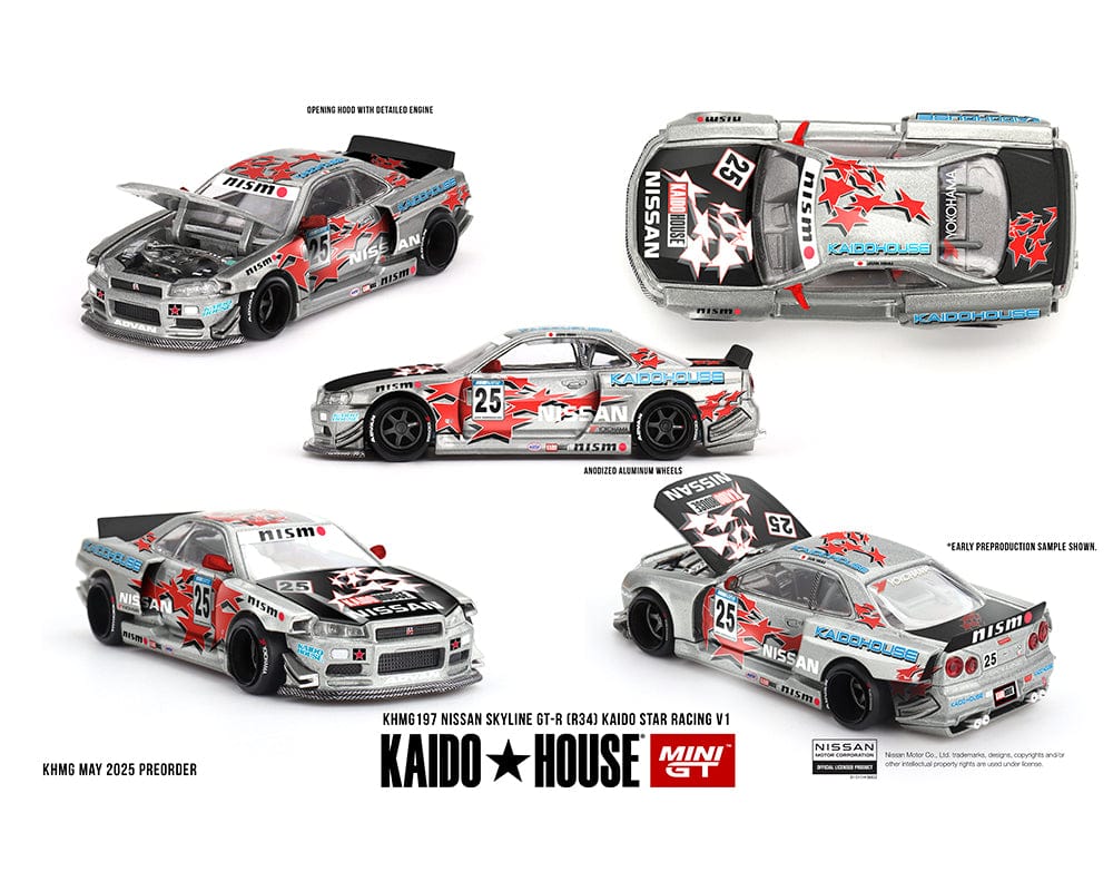 Nissan Skyline GT-R R34 Kaido Star Racing V1 Silver Kaido house Mini GT