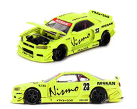 Nissan Skyline GT-R R34 Kaido Works V4 Yellow Kaido House Mini GT 1/64 scale