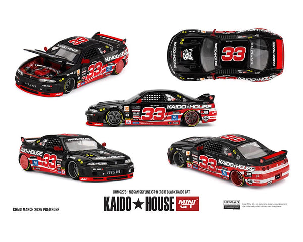 Nissan Skyline GT-R R33 Black Kaido Cat Kaido House Mini GT 1/64