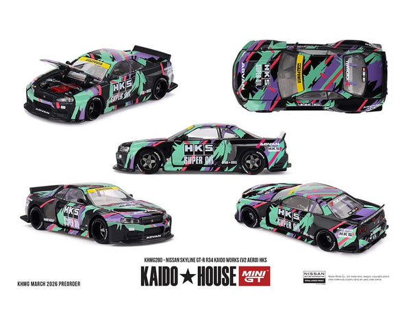 Nissan Skyline GT-R R34 Kaido Works V2 Aero HKS Limited Edition Kaido House Mini GT