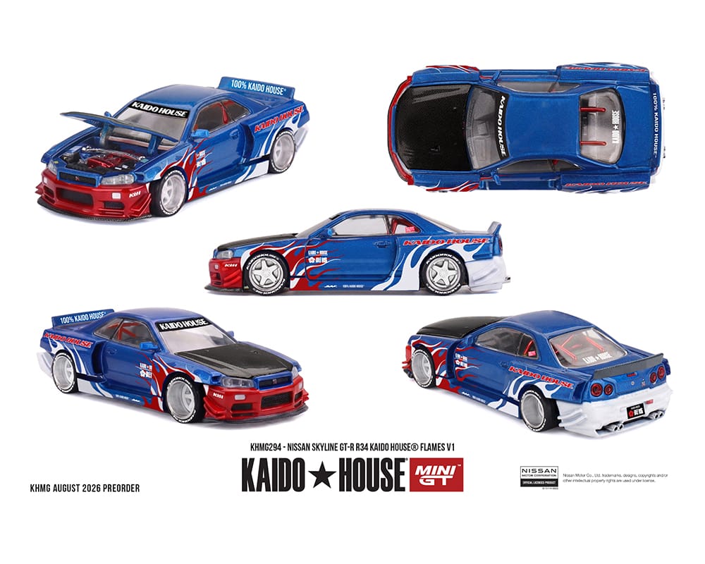 Kaido House Nissan Skyline R34 Flames V1 Mini GT 1/64 KHMG294