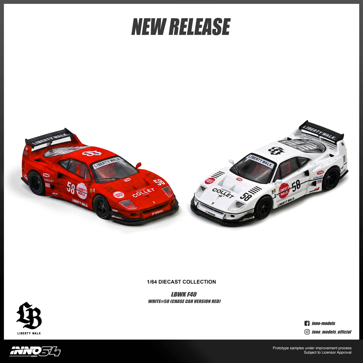 Case of 12x (Includes 2x chases) Ferrari F40 LBWK Collet Inno64 1/64 scale IN64-LBWKF40-COLLETcaseof12x
