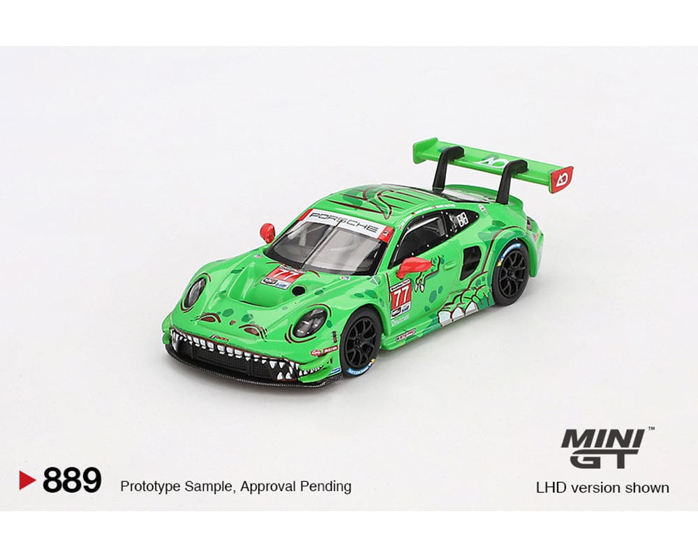 Porsche 911 GT3 R #77 AO Racing 2024 IMSA Daytona 24 hours GTD Pro 2nd Place Mini GT 1:64 scale