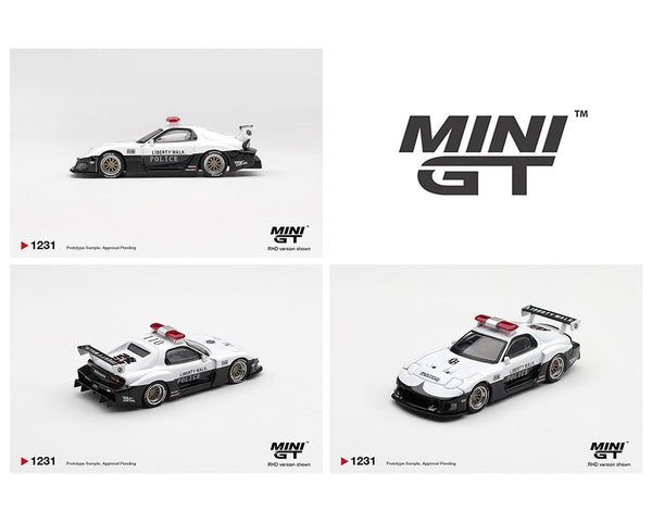 Mazda RX7 LB Super Silhouette Police White Mini GT 1/64 MGT01231-BL