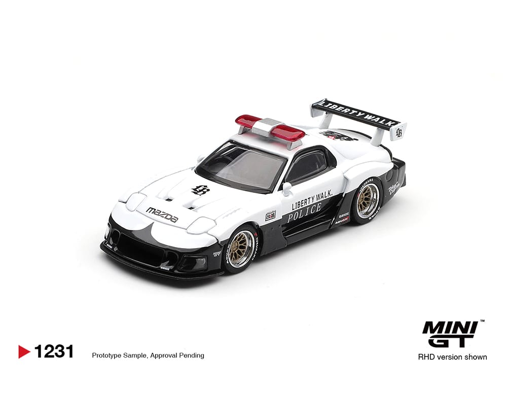 Mazda RX7 LB Super Silhouette Police White Mini GT 1/64 MGT01231-BL