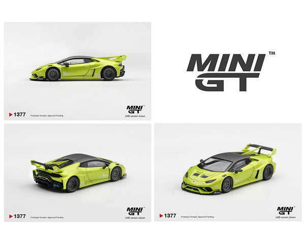 Lamborghini Huracan LB Works Lime Metallic Mini GT 1/64 | Hanz Driven MGT01377-BL