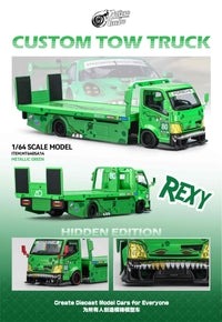 Green Rexy Dino Custom Tow Truck Flat Bed  Micro Turbo 1/64 scale