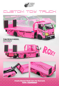 Pink Roxy Dino Custom Tow Truck Flat Bed  Micro Turbo 1/64 scale