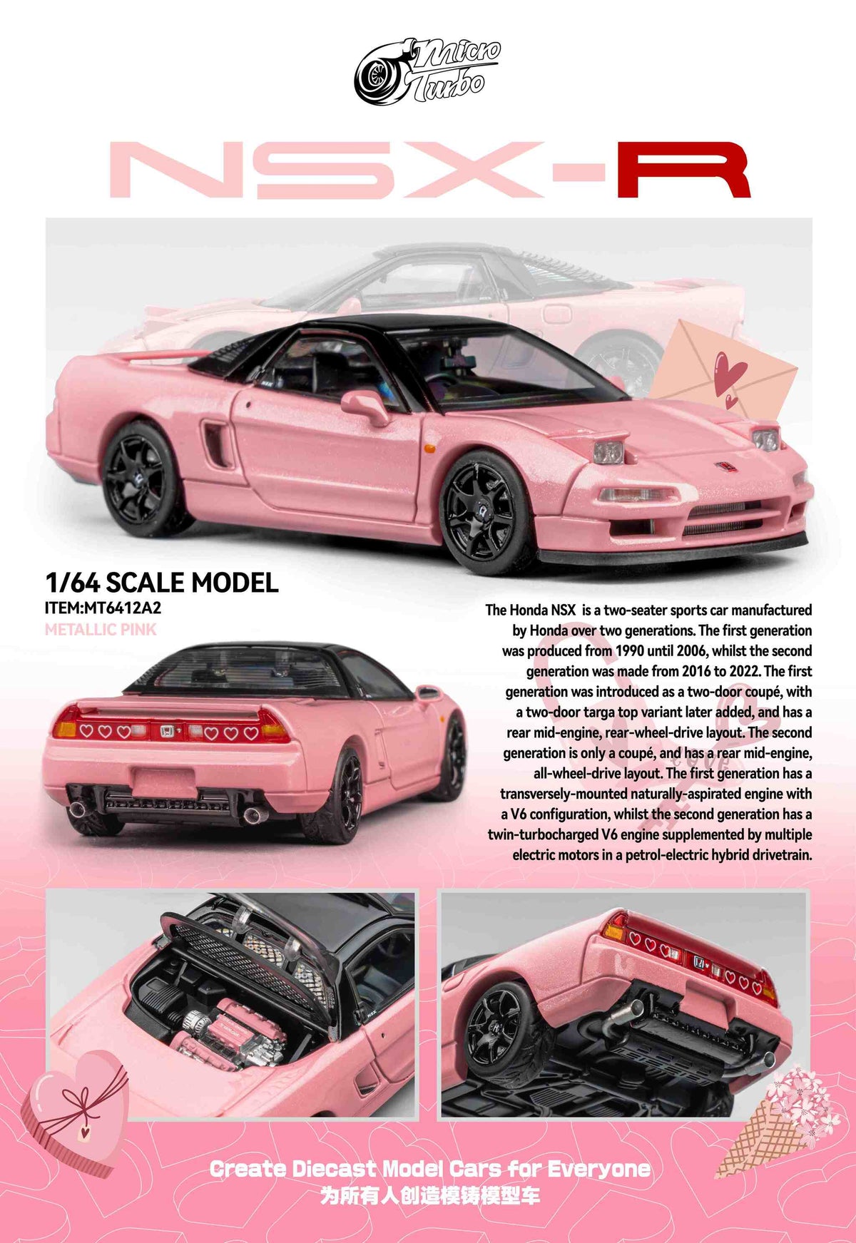 NSX-R NA1 Metallic Pink Micro Turbo 1/64 scale