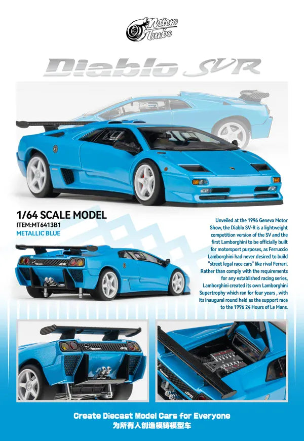 Lamborghini Custom Diablo SVR - Metallic Blue - Microturbo 1:64 scale