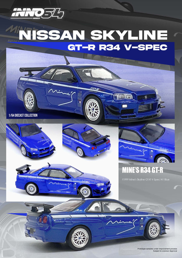 Nissan Skyline GT-R R34 V-Spec Mine's  Inno64 1/64 scale