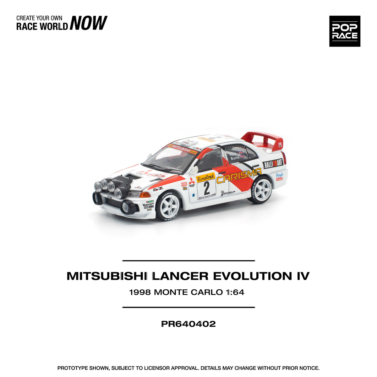 Mitsubishi Lancer Evolution IV 1998 Monte Carlo Pop Race 1/64 scale PR640402