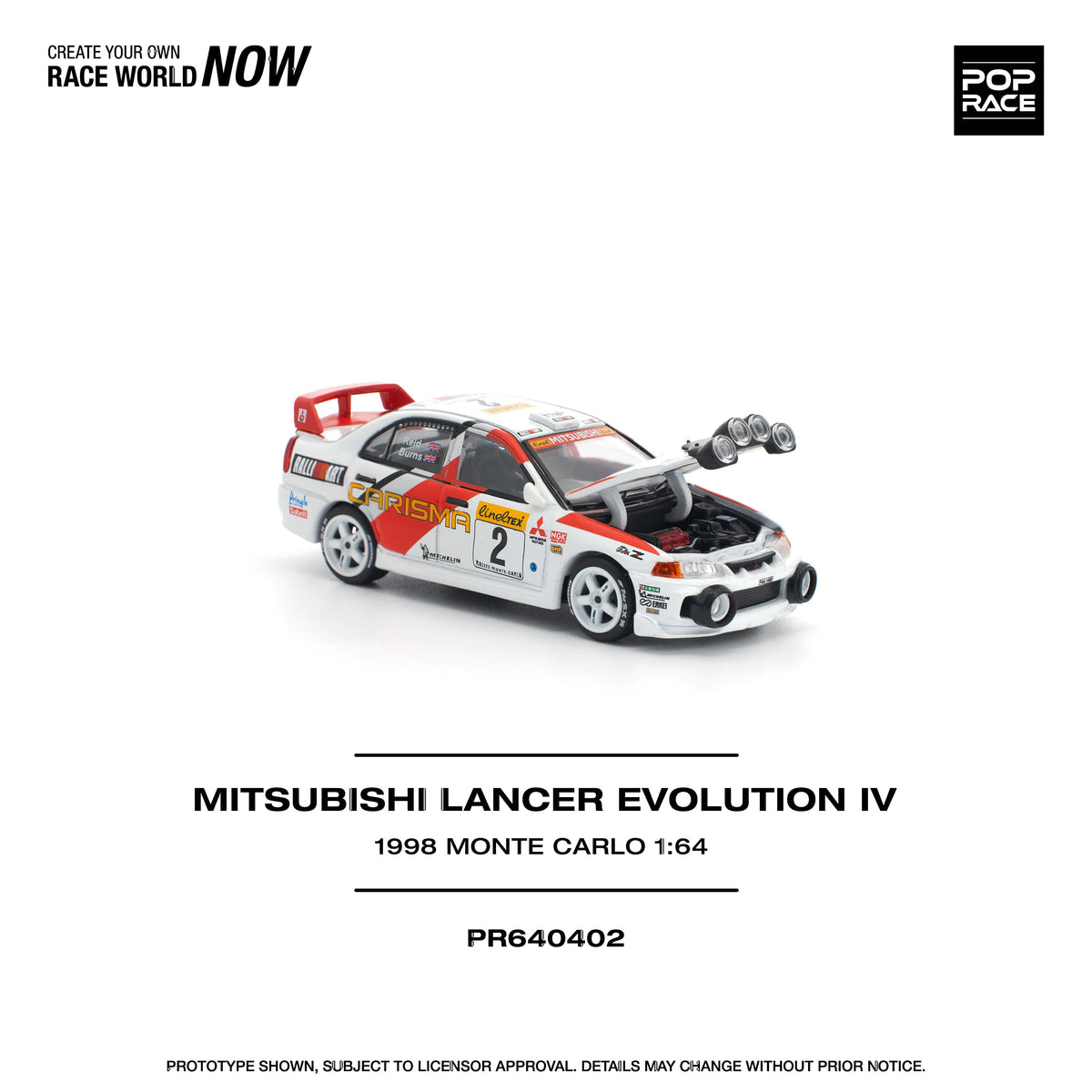 Mitsubishi Lancer Evolution IV 1998 Monte Carlo Pop Race 1/64 scale PR640402
