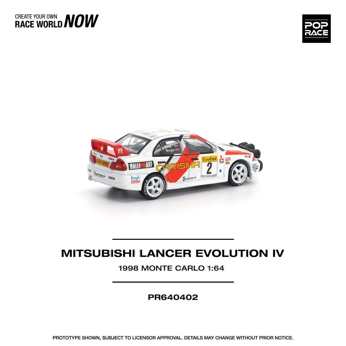 Mitsubishi Lancer Evolution IV 1998 Monte Carlo Pop Race 1/64 scale PR640402
