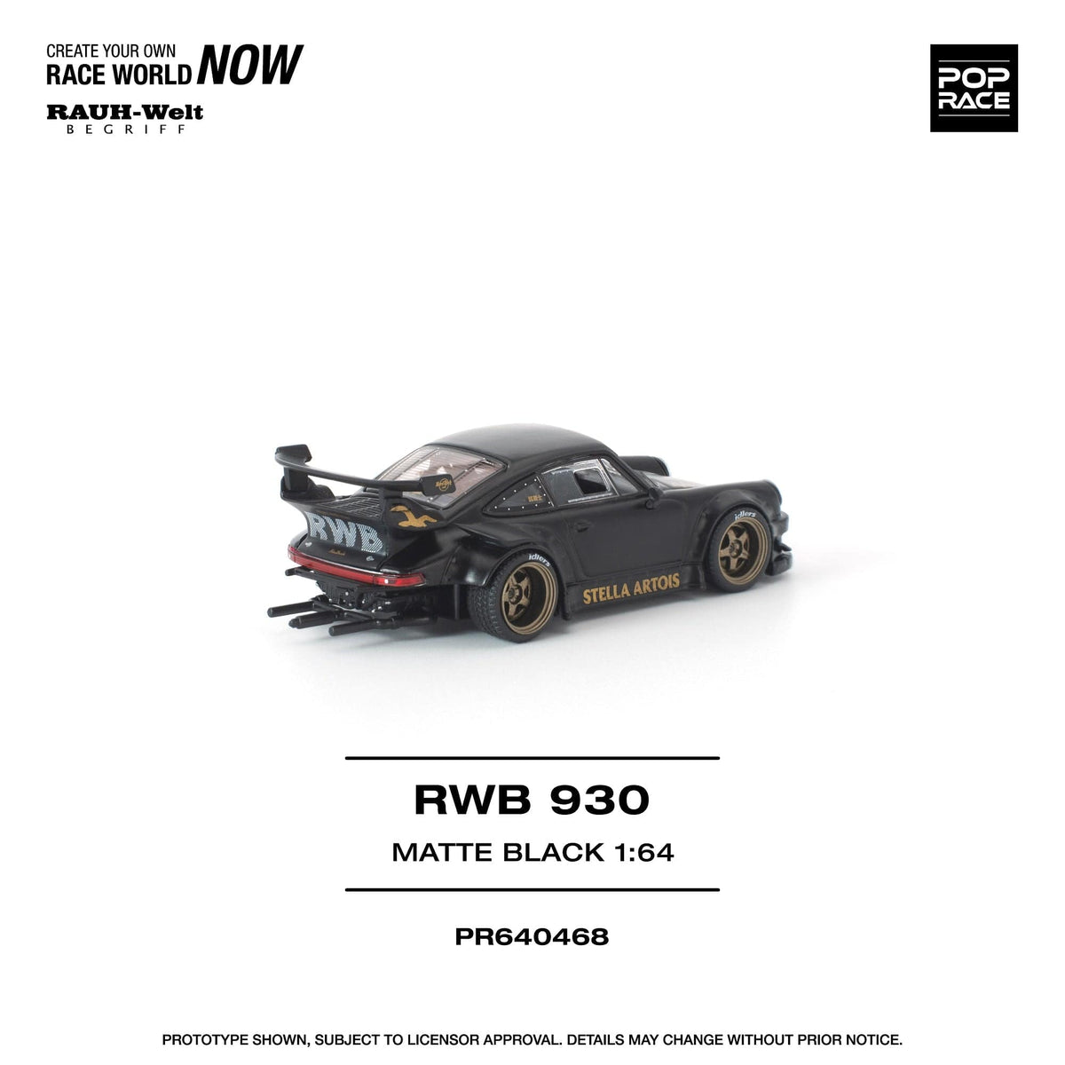 Porsche RWB 930 Matte Black Stella Artois Pop Race 1/64 scale