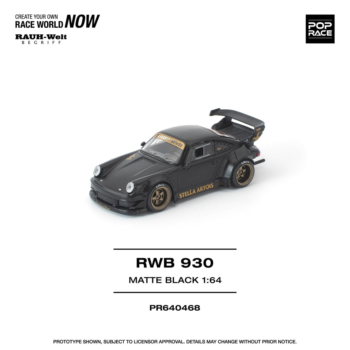 Porsche RWB 930 Matte Black Stella Artois Pop Race 1/64 scale