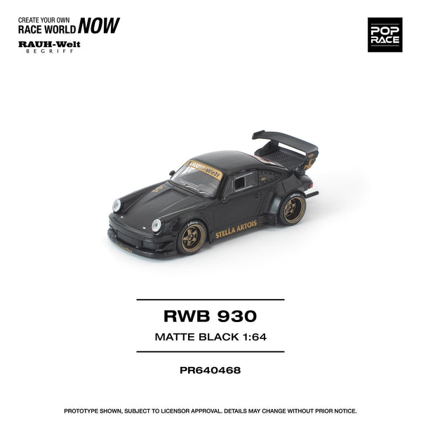 Porsche RWB 930 Matte Black Stella Artois Pop Race 1/64 scale