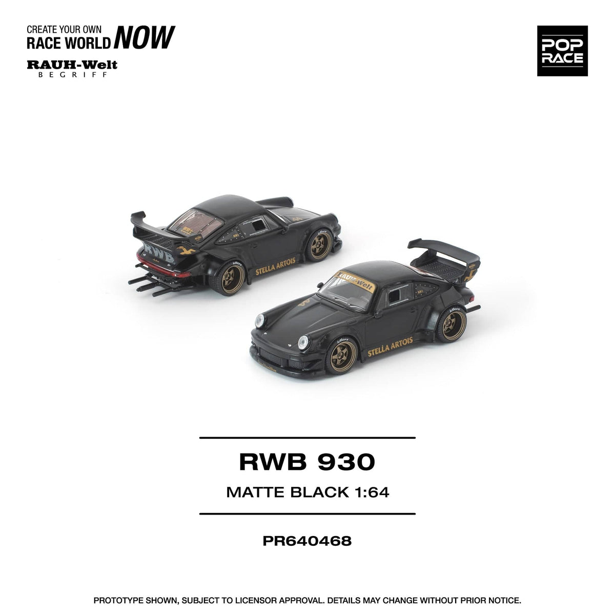 Porsche RWB 930 Matte Black Stella Artois Pop Race 1/64 scale