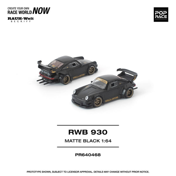 Porsche RWB 930 Matte Black Stella Artois Pop Race 1/64 scale
