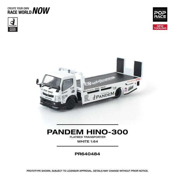 Pandem Fuso 300 Flatbed Transporter White Pop Race 1/64 scale