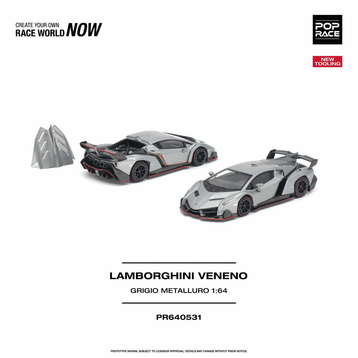 (PRE-ORDER) Lamborghini Veneno Grigio Metalluro Pop Race 1/64