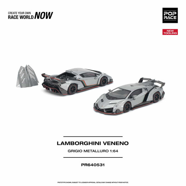 (PRE-ORDER) Lamborghini Veneno Grigio Metalluro Pop Race 1/64 PR640531