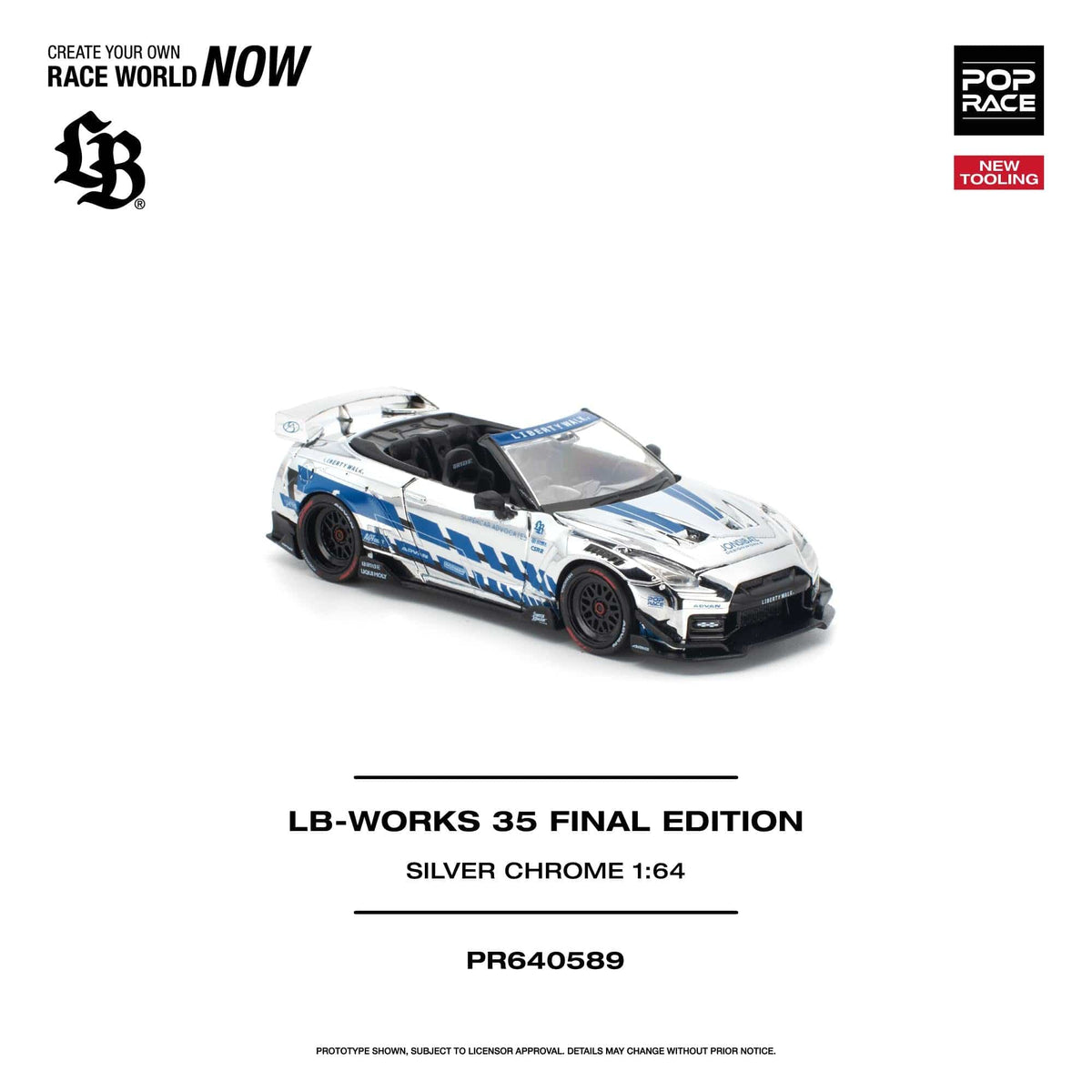 (PRE-ORDER) Nissan LB Works 35GT-R Final Edition Silver Chrome Pop Race 1/64 PR640589