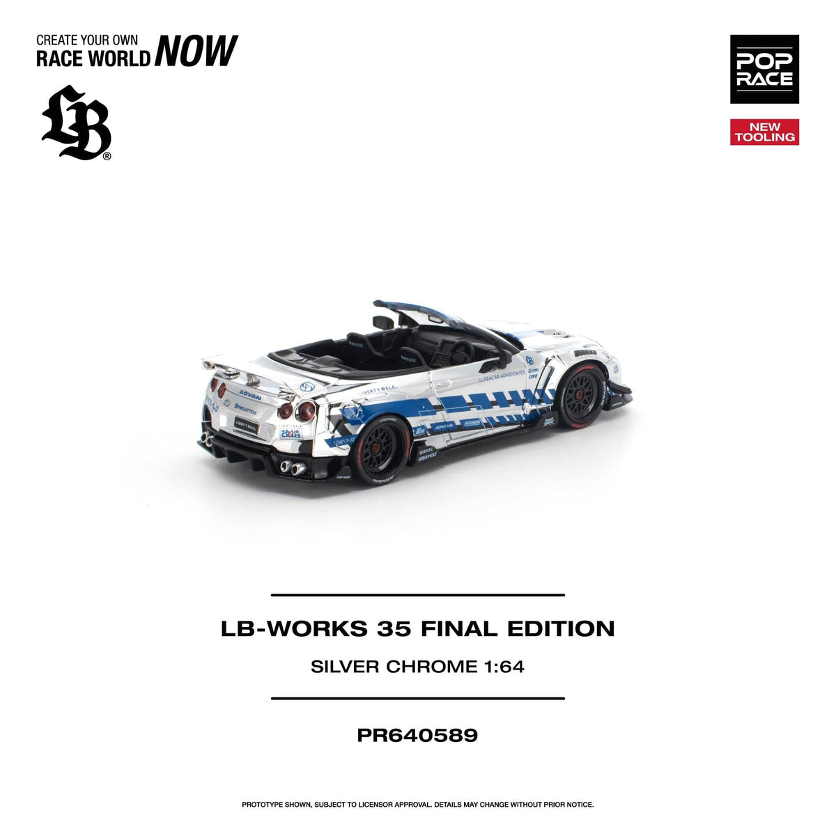 (PRE-ORDER) Nissan LB Works 35GT-R Final Edition Silver Chrome Pop Race 1/64 PR640589