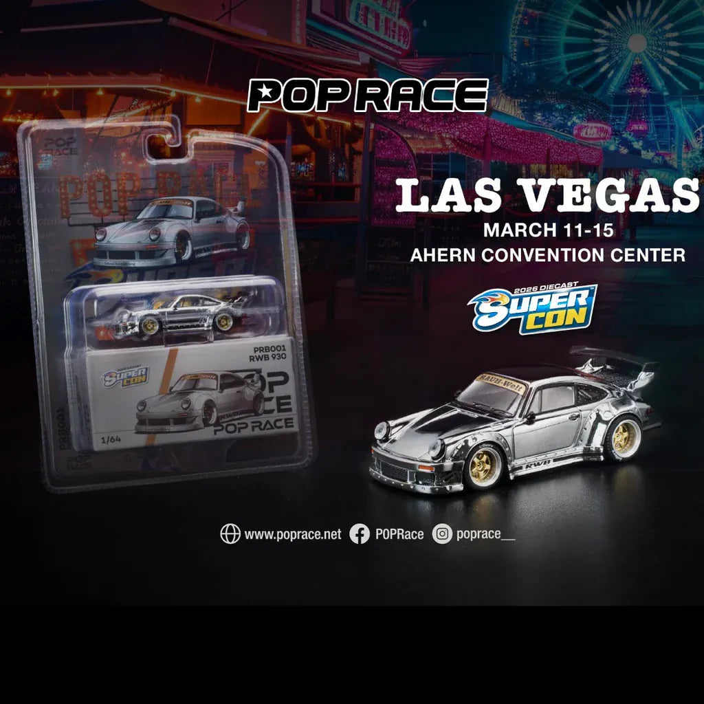 (LIMITED 1X PER CUSTOMER) Porsche RWB 911 930 Silver Chrome Las Vegas Supercon 2026 Edition Pop Race