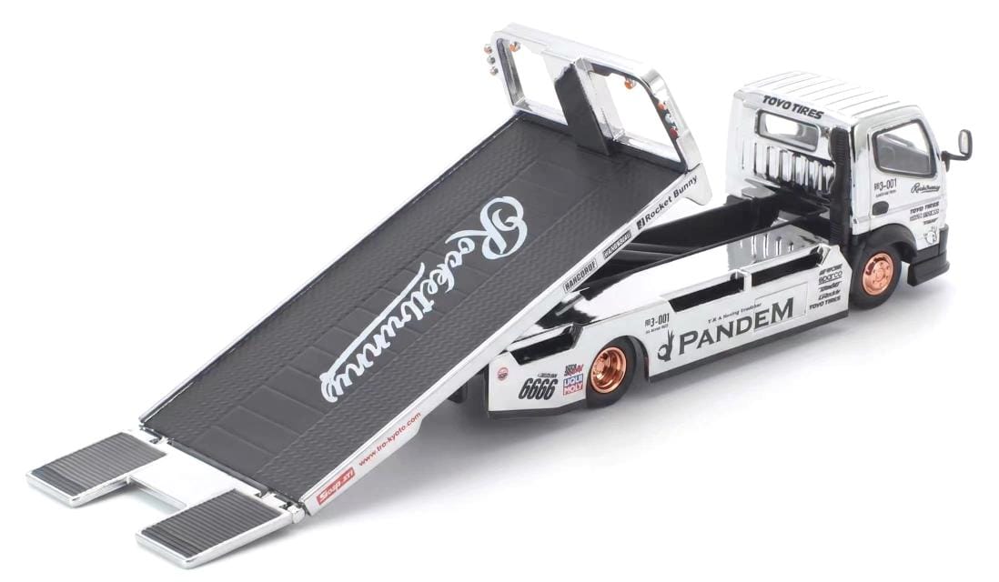 Pandem Fuso 300 Flatbed Transporter Silver Chrome Pop Race 1/64 scale