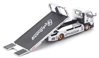Pandem Fuso 300 Flatbed Transporter Silver Chrome Pop Race 1/64 scale