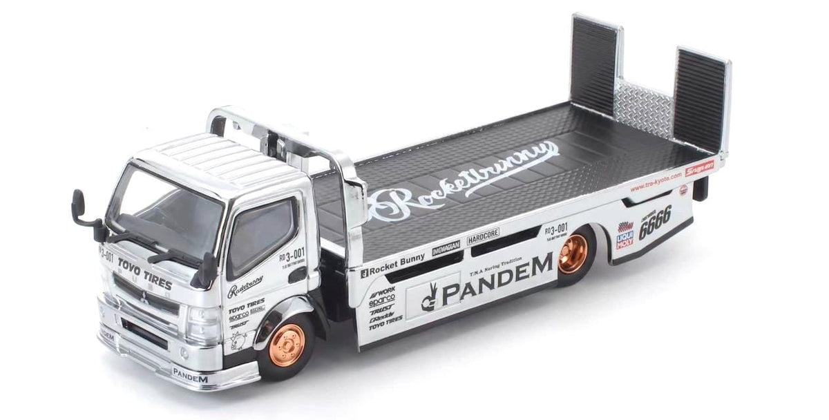 Pandem Fuso 300 Flatbed Transporter Silver Chrome Pop Race 1/64 scale
