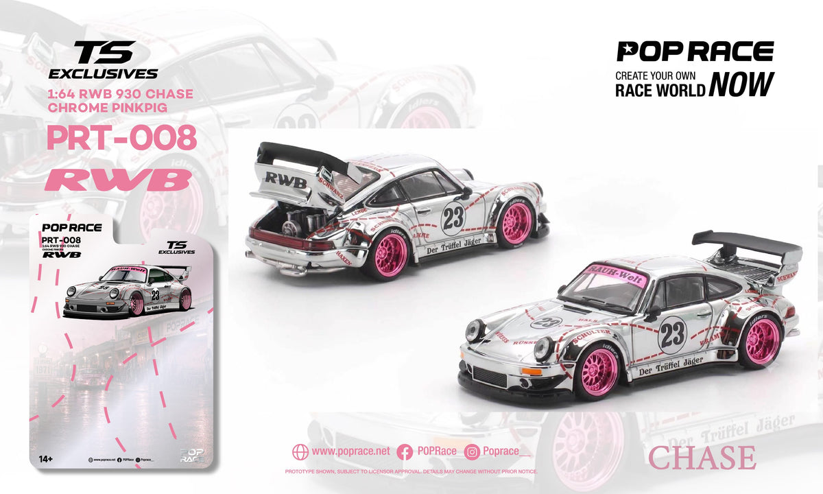 (Pre-order) Case of 12x (Chase included) Porsche 911 930 RWB Chrome Chrome Pink Pig Pop Race North America Exclusive PRT008caseof12x