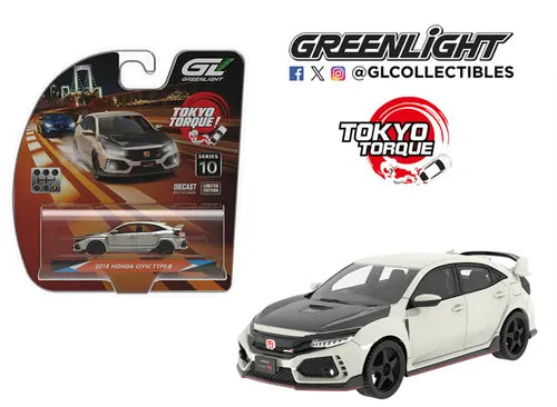 2018 Honda Civic Type-R FK8 Custom Wheels Carbon Hood Tokyo Torque Series 10 Greenlight 1:64